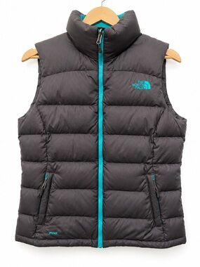 The North Face Nuptse 700 Down Puffer Vest Womens Medium Black Teal Full Zip